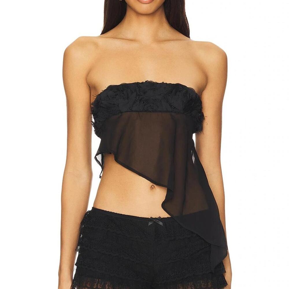 NWT Jaded London Black Ruffle Flower Sheer Asymmetric Corset Top US 2